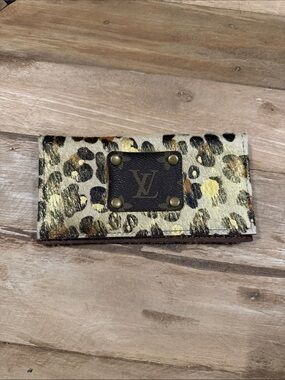Keep It Gypsy Brand Upcycled  Leopard Print Continental Wallet in Gold and Brown